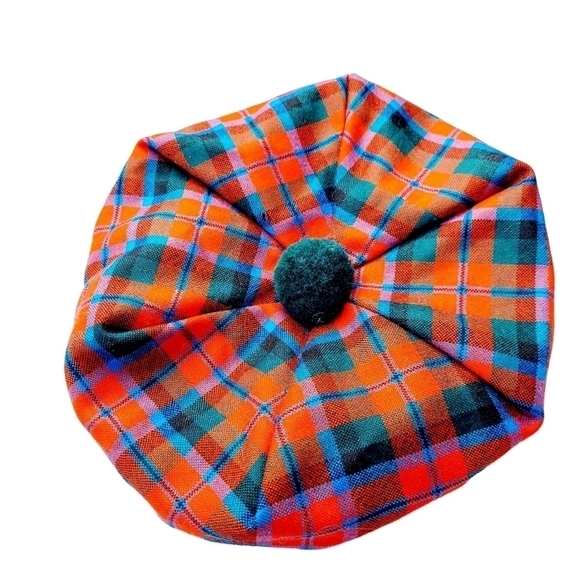 VTG Scottish Tam O'Shanter Beret Pom Pom Plaid 100% Wool Lined Made in Scotland - Picture 3 of 16